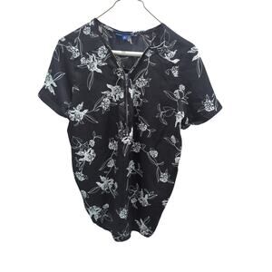 Apt 9 Shirt Black White Floral Womens Size Medium Tunic Top Short Sleeve EUC